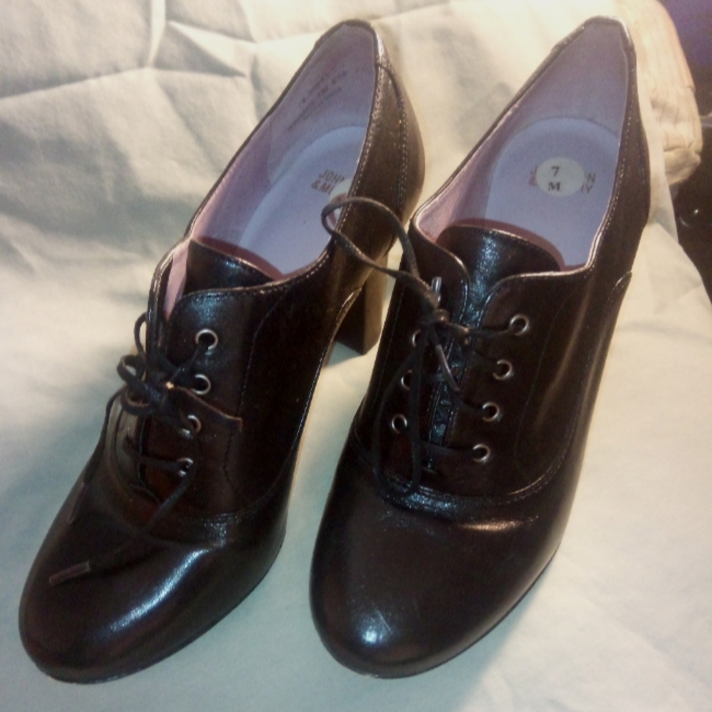 Johnston Murphy Womens Shoes Black Leather Oxford Heels Pumps size 7M
